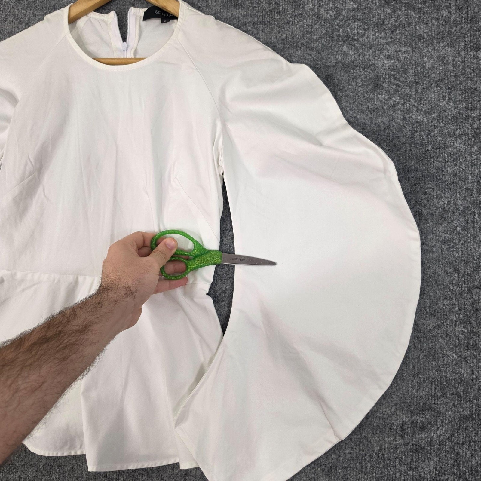 Sid Neigum Blouse 2 White Bell Sleeve Peplum Minimalist Elegant Chic Statement — image 7 of 8